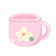 a pink coffee cup with a flower painted on it