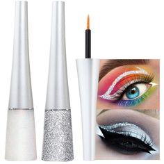 PRICES MAY VARY. ❤【2 Colors Liquid Glitter Eyeliner Set】Glitter Eyeliner set (8pcs/set),Contains holographic color effects for a truly unique look. Colors included White,Silver,Purple, Light Blue,Glod,Yellow, Pink,Red ❤【Long-wearing and Waterproof】Brilliantly,glitter,sparkle long-wearing liquid eyeliner, highly pigmented, waterproof, strong adhesion. Long-wearing sparkle eyeliner lavishes eyes with incredible glitter and shimmer. ❤【Easy to Apply】You can apply it after draw a black eyeline base. Sparkle Eyeliner, Inglot Eyeliner, Stila Eyeliner, Powdered Eyeliner, Eyeliner Glitter, Holographic Color, Winged Eyeliner Stamp, Eyeliner Set, Gel Eyeliner Pencil