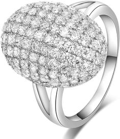 a white gold ring with round diamonds on the center and sides, set in 18k white