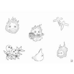 several drawings of different types of animals