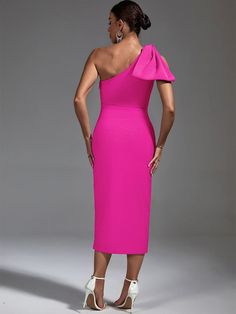 Look gorgeous in this striking pink bandage slim evening dress. Perfect for a special event or cocktail at night, its sleek cut and fabric will flatter your figure and have you looking stunning. Stand out from the crowd and show off your style. You'll be the center of attention and make a lasting impression with this beautiful dress. Let yourself shine and create a timeless silhouette that will make you feel confident and glamorous. Enjoy a night you'll never forget! Note: 1. The measurements in Pink One Shoulder Bodycon Dress, Pink One-shoulder Bodycon Dress, Fitted Bodycon Dress With Asymmetrical Neckline For Prom, Elegant One-shoulder Bandage Dress For Summer, Pink One Shoulder Bodycon Evening Dress, Pink Fitted One-shoulder Midi Dress, Fitted One-shoulder Midi Dress For Prom, Fitted One-shoulder Midi Dress For Prom Season, Pink One-shoulder Bodycon Evening Dress