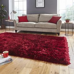 Luxurious Ruby Red Shaggy Area Rug – Plush High-Pile Texture – Multiple Sizes Luxury Definition, Room Visualizer, Dark Furniture, Plain Rugs, Contemporary Room, Shaggy Rug, Pile Rug, Red Rugs, Vibrant Red