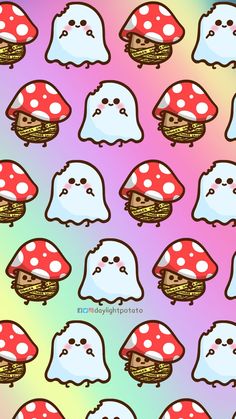 many different types of mushrooms on a colorful background