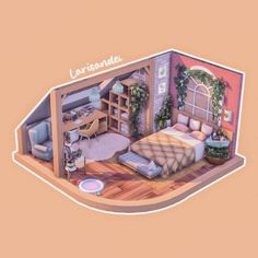 an illustrated view of a bedroom in the shape of a house