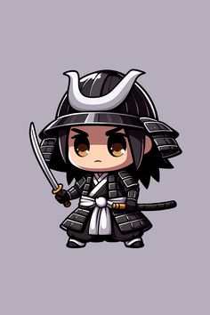 Chibi Samurai T-Shirt Samurai Chibi, Japanese Character Design, Cartoon Samurai, Videogame Aesthetic, Mascot Ideas, Samurai Concept, Ronin Samurai, Dnd Oc, Samurai Artwork