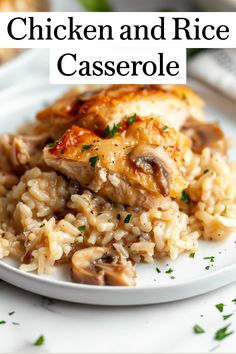 chicken and rice casserole on a white plate