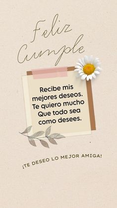 a card with a flower on it and the words feliz cumple written in spanish