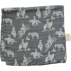 an image of a bandana with horses and cowboys on it's gray background