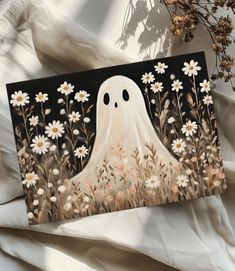 a painting of a ghost surrounded by daisies