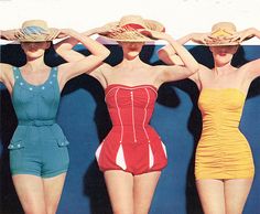 50s Swimwear, 1950s Swimwear, Vogue Vintage, 일본 패션, Three Women