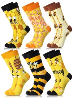 PRICES MAY VARY. Multiple Style Choices: you will receive 6 pairs of cute crew socks for women, designed with patterns like flowers, bees, honeycomb and words like [Honey Bee], distinctive and lovely, enough for you to use, replace and share Bee Themed: bee socks are themed around bees, bright and eye catching, which can express your love for bees, show your personality and make you look more elegant and lively, ideal gifts for beekeepers, animal theme parties, bee lovers and more Soft and Relia Bee Clothes, Bee Hive Kits, Bee Character, Bee Socks, Bee Sock, The Beekeeper, Bee Stuff, Bee Day, The Sting