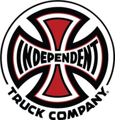 the independent truck company logo is shown in black and red with an inverted cross on it