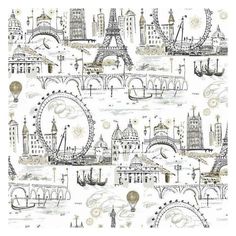 KI0584 Novelty Euro Scenic Prepasted SureStrip Wallpaper - wallcoveringsmart Kitchen Nook Wallpaper, Nook Wallpaper, Novelty Wallpaper, Sketch Landscape, Stripped Wallpaper, Black And White Books, Wallpaper Warehouse, French Wallpaper, Powder Room Wallpaper