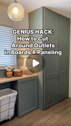 an image of a laundry room with the words genius hack how to cut around outlets in boards and paneling