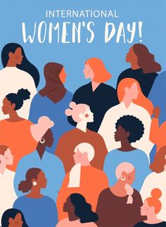 the international women's day poster is shown with many people in different colors and sizes