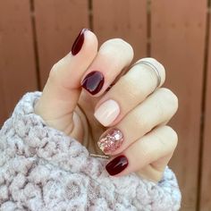 Nail Designs With Maroon, February Shellac Nails, Short Gelish Nail Ideas, Simple Short Gel Nails Fall, Nails Cool Colors, Short Gel Manicure Fall, Monochromatic Nails French Tip, Gel Manicure Ideas For Short Nails Winter, Fall Dip Manicure Ideas