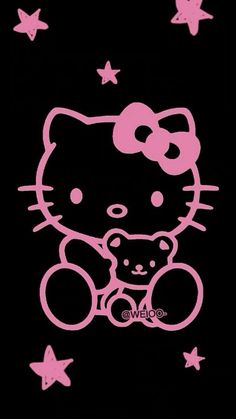 an image of a hello kitty wallpaper with stars on the walls and in the background