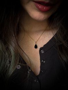 The Astra Necklace showcases a simple yet striking black onyx teardrop, set in gold electroplating. Black onyx Gold electroplating 18" chain Black Magic Protection, Magic Protection, Gold Drop Necklace, Black Onyx Necklace, Onyx Necklace, Drop Necklace, The Night Sky, Earrings Collection, Gold Filled Chain