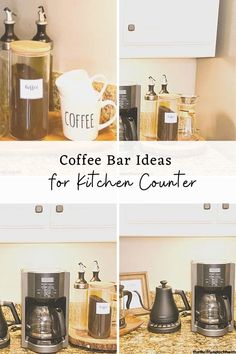 coffee bar ideas for the kitchen counter with pictures and instructions on how to use them