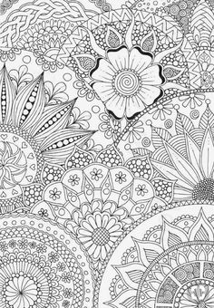 an intricate coloring page with lots of flowers and leaves in black and white, for adults to color