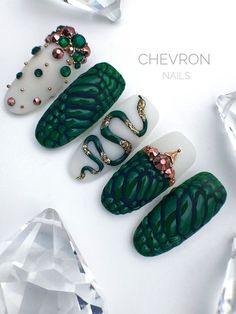 3d Snake Nails, Green Snake Nails, Snake Nails Designs, Nail Art Designs Diy, Nail Art Designs Videos, Pretty Nail Art, Nails Desing