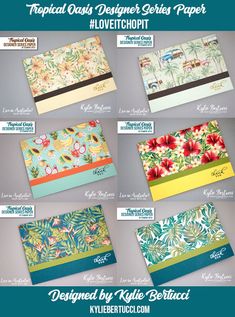 several different types of greeting cards with tropical designs