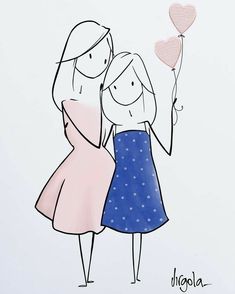 two women are hugging each other while holding hearts