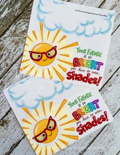 two stickers with the words you're future and bright shades on them, sitting next to each other