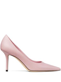 pink leather embossed lizard-skin effect pointed toe branded leather insole high sculpted heel logo at the sole leather sole slip-on style Heels Jimmy Choo, Lizard Skin, Jimmy Choo Heels, Princess Shoes, Pink Pumps, Dolce E Gabbana, Pink Heels, Summer Beach Wear, Boots And Sneakers