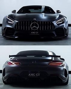 the front and back view of a mercedes gt