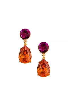 pair of earrings with orange and pink stones