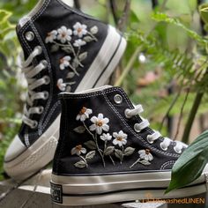 Brown Converse Embroidered, Tie Sneakers