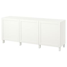 a white cabinet with three doors and two drawers on each side, in front of a white background