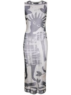 This Botter midi dress features a light grey mesh design with an all-over graphic print. It has a round neck, slip-on style, sleeveless design, a fitted waistline, and a tube design. The dress has a straight hem. Tube Midi Dress, Tank Dresses, Tube Design, Grey Midi Dress, City Dress, Airport Fashion, Summer Beach Wear, Mesh Design, Lady Dior