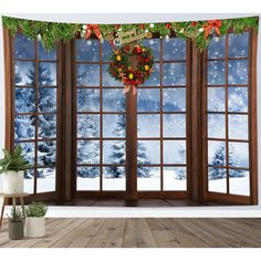 an open window with christmas decorations on it