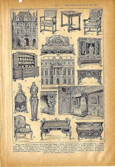 an old book with drawings of furniture