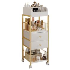 PRICES MAY VARY. Newest Floor Makeup Organizer : This makeup organizer with open spaces and storage drawers is designed to keep the skin care products, cosmetics, makeup accessories, hair tools, bags organized. It can be fixed beside bathroom vanity and bedroom dresser , home organization Large Capacity, Classified Storage : The interior of the makeup cabinet is designed with various partitions and compartments, which can be reasonably classified according to the type and size of your items, making it convenient for you to search and providing sufficient storage space for your items Includes four Rotating Casters : The casters on this cosmetics organizer make it effortless to roll from one room to another, allowing you to conveniently use your cosmetics and skincare wherever needed. The bu Makeup Storage Bedroom, Makeup Vanity Organizer, Storage With Drawers, Makeup Storage Drawers, Vanity Organizer, Elegant Vanity, Perfume Organization, Makeup Organization Vanity, Closet Decor