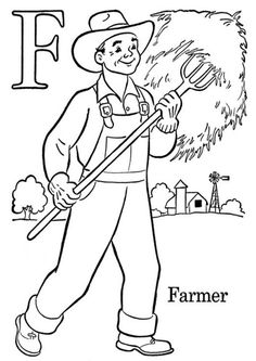 the letter f is for farmer coloring page