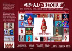 an advertisement for ketchup with images of hot dogs and ketchup bottles