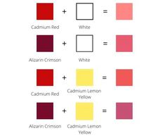 the color chart for different shades of red, yellow, and pink is shown in this image