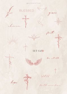 an old paper with many different crosses and symbols on it, as well as the word let god written in red ink