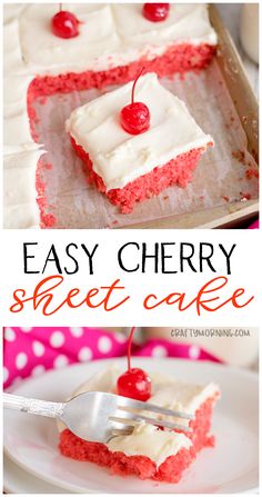 easy cherry sheet cake with white frosting and cherries