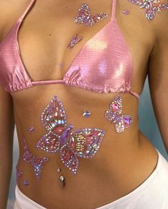 Rave Fits, Kiss Pink, Festival Outfits Rave, Fest Outfits, Outfits Rave, Body Stickers, Rave Festival, Festival Looks, Purple Butterfly