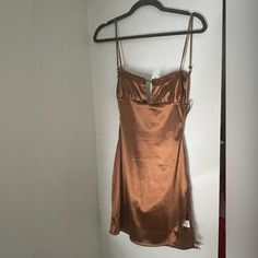 Brown Mini Dress Purchased From Ever, Never Worn Brown Satin Mini Dress For Summer, Brown Satin Mini Dress For Spring, Brown Summer Dress For Going Out, Summer Brown Dresses For Going Out, Brown Mini Dress Outfit, Mini Dress Outfit, Brown Mini Dress, Backless Mini Dress, Dress Purchase