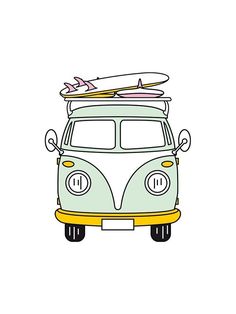 an old vw bus with a surfboard on top