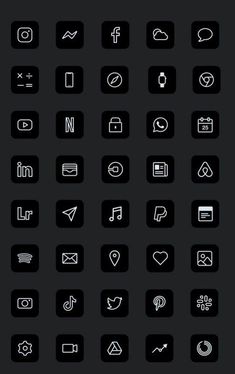 black and white icons on a dark background