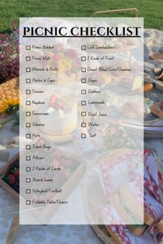 picnic checklist with lots of food on the table