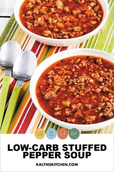 two bowls of low carb stuffed pepper soup