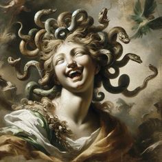 an image of a woman with snakes on her head and hair in the shape of a snake