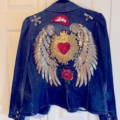 Is New Embellished Denim Jacket, Suit Jackets For Women, Couture Jackets, Embellished Denim, Diy Clothing, Tuxedo Jacket, Brigitte Bardot, Clothing Ideas, Red Jacket